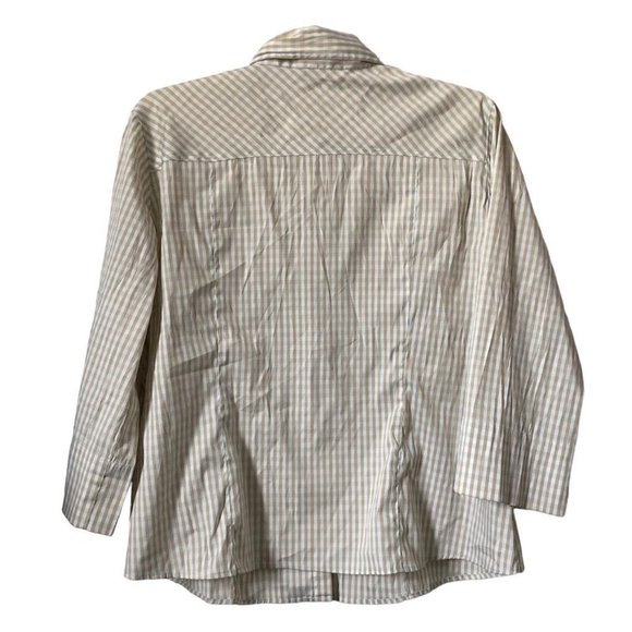 Tan and light blue plaid button down - Picture 2 of 3